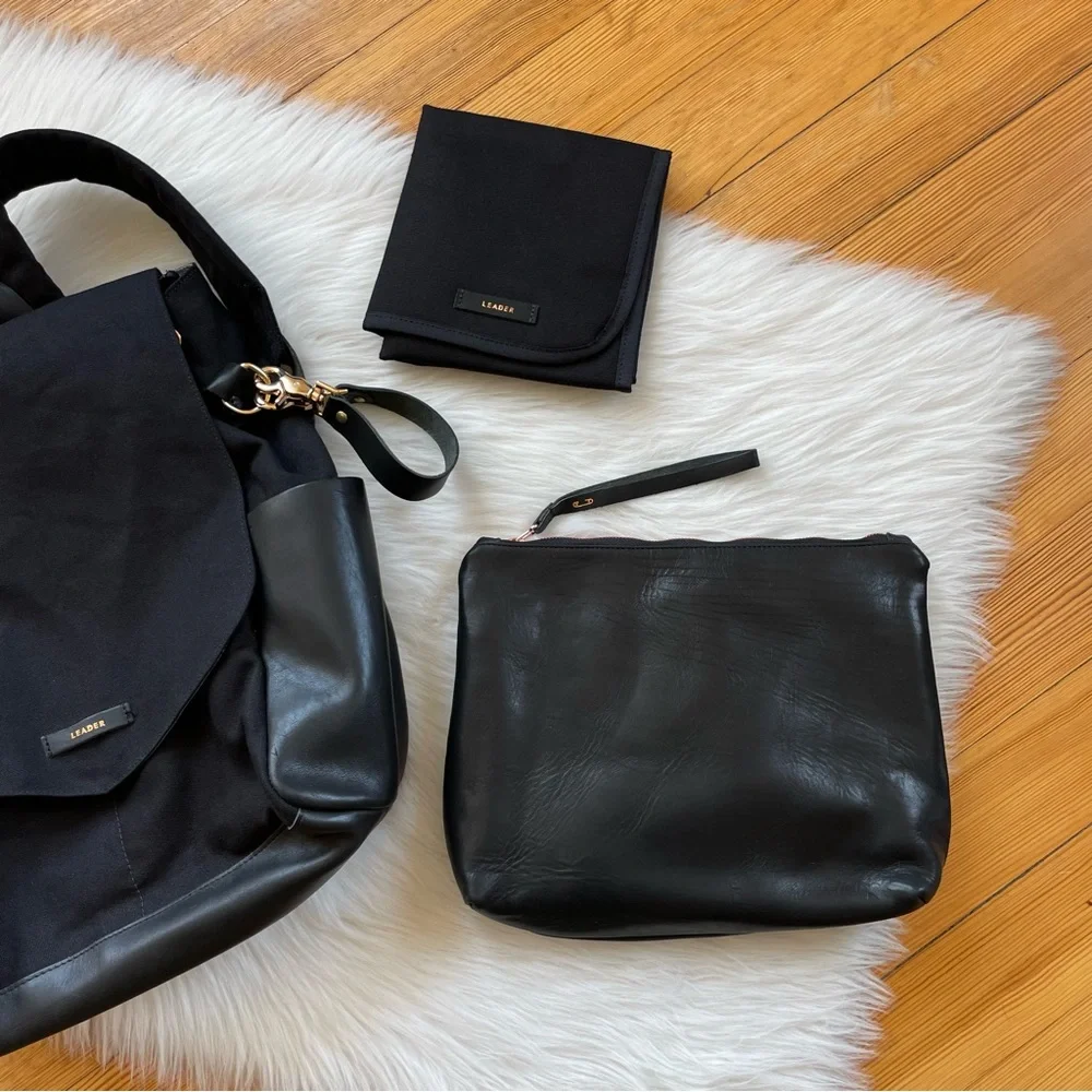 NEW Leader Bag Co leather and canvas backpack diaper bag